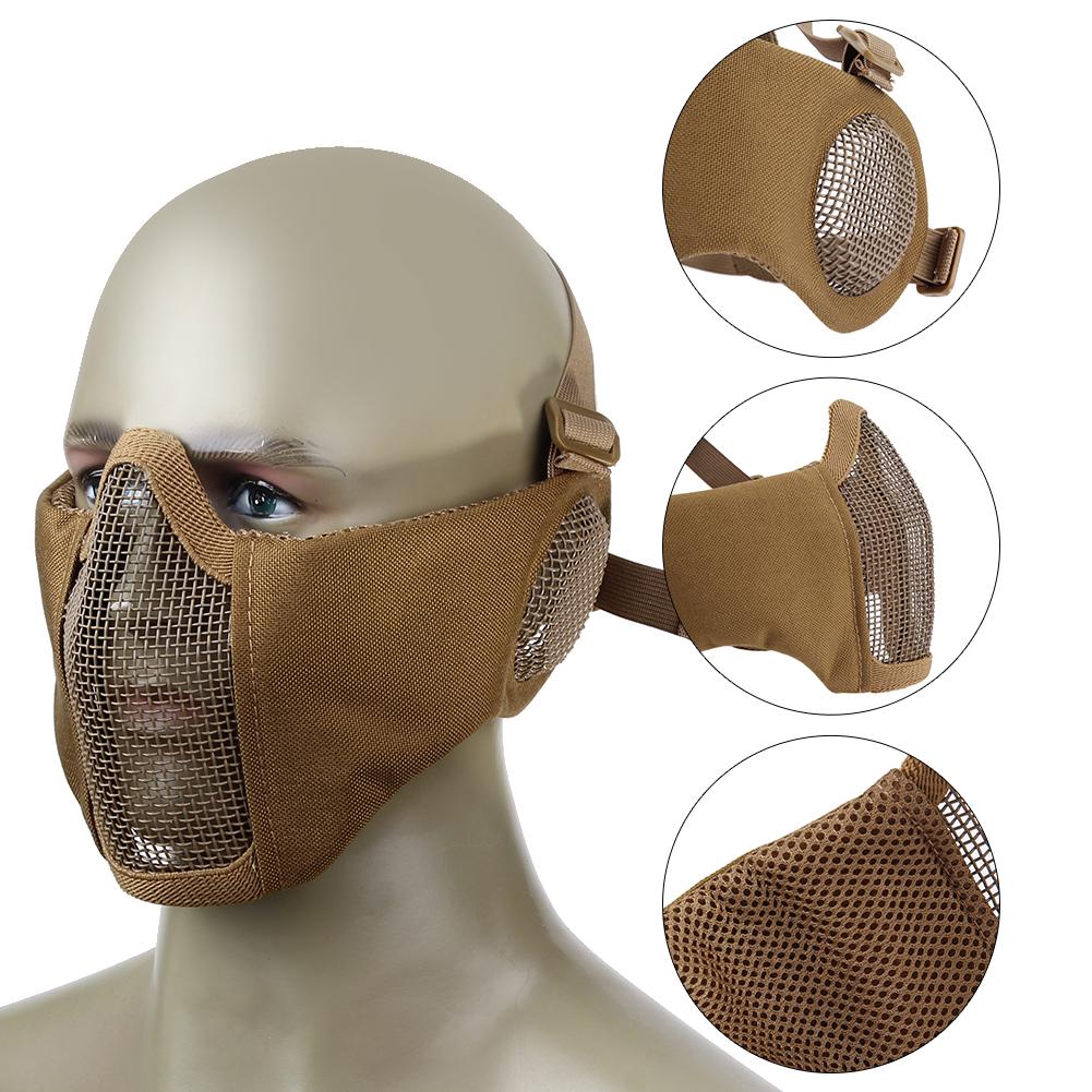 Adjustable Tactical Airsoft Half Face Steel Wire Mesh Mask w// Ear Protection Kit